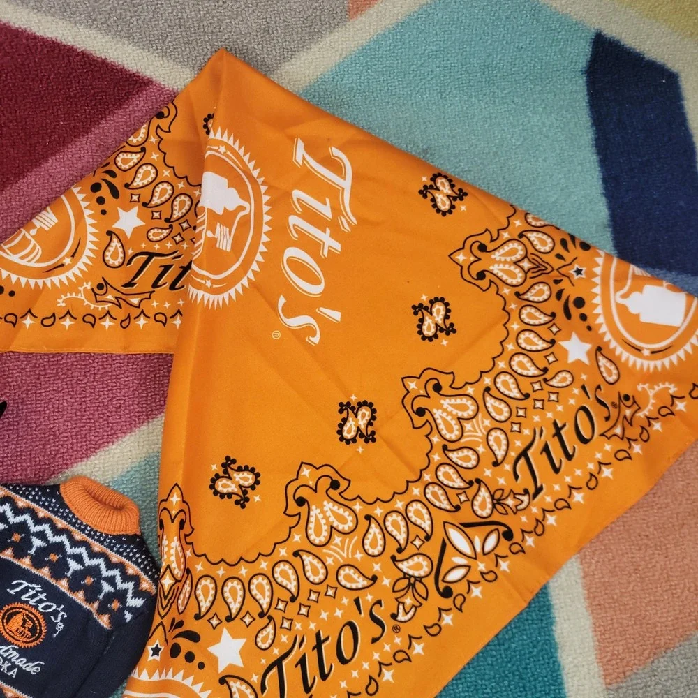 Tito's Handmade Vodka Swag Bundle Orange Bandana Sunglasses Bottle Sweater